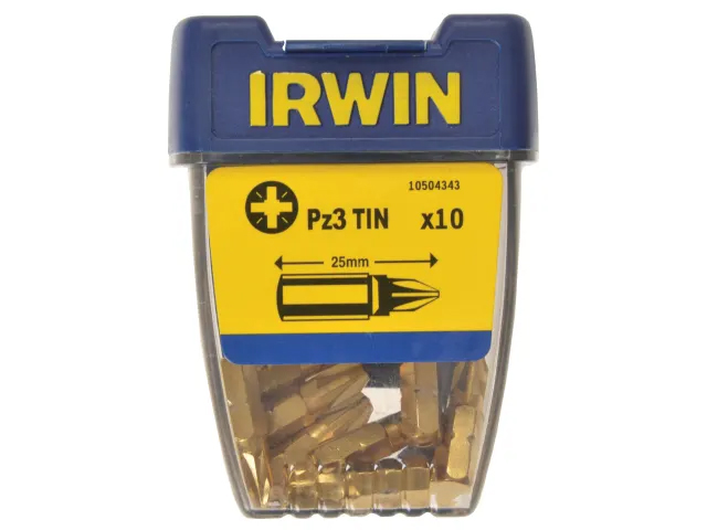Irwin Screwdriver Bits Pozidriv PZ3 25mm Titanium (Pack of 10) - 10504343