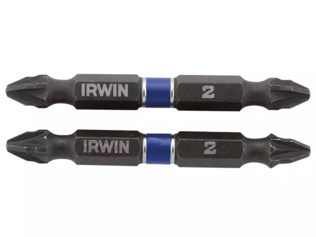 Irwin Impact Screwdriver Bits Double Ended Pozi Driv PZ2 60mm (Pack of 2) - 1923408