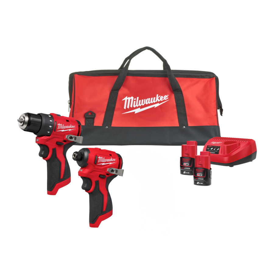 Milwaukee 12v Compact Brushless Drill &amp; Impact Twin Pack - M12BLPP2D-202B - 2.0ah Pack