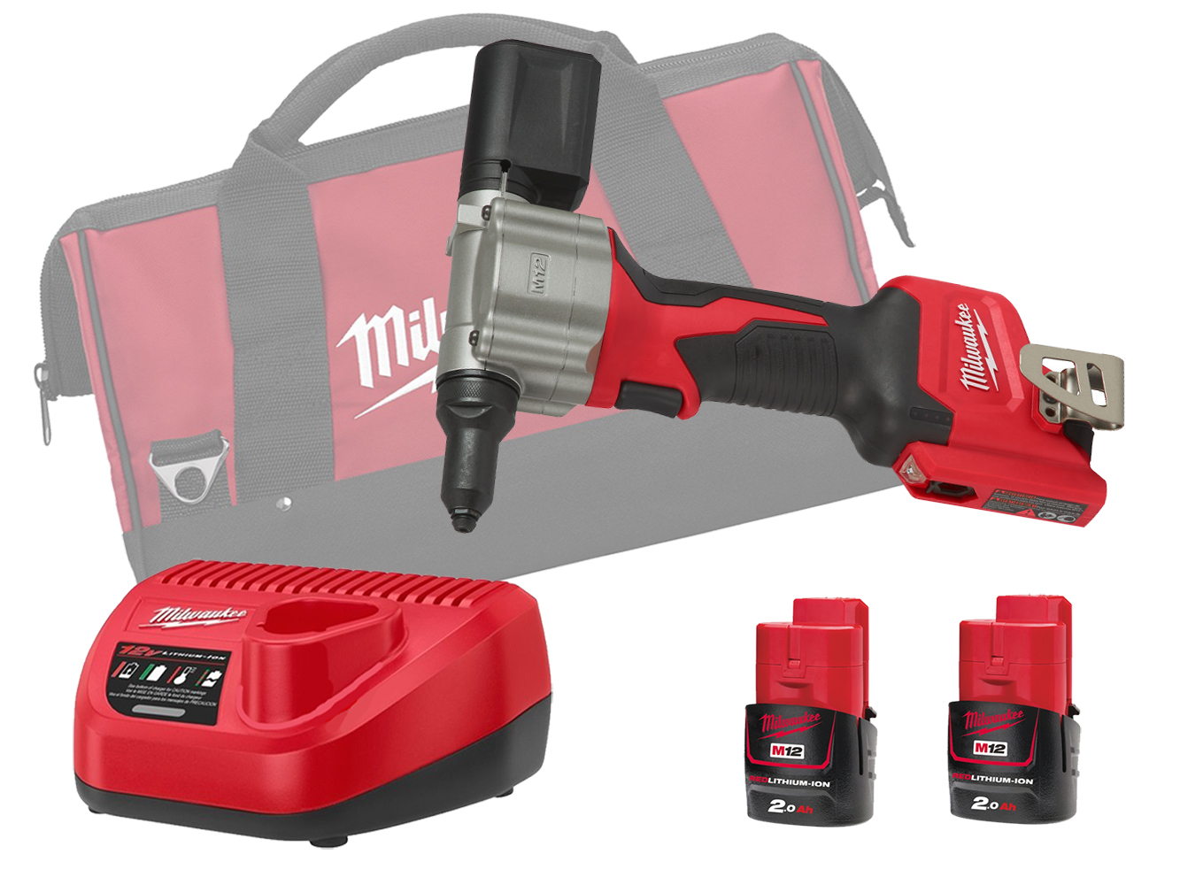 Milwaukee M12BPRT 12V Brushed Sub Compact Rivet Tool (Rivet Gun) - 2.0Ah Pack