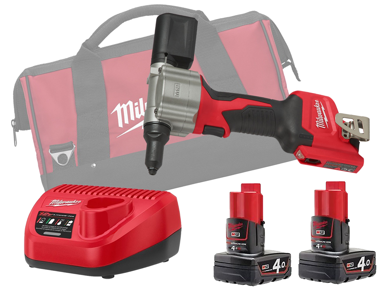 Milwaukee M12BPRT 12V Brushed Sub Compact Rivet Tool (Rivet Gun) - 4.0Ah Pack