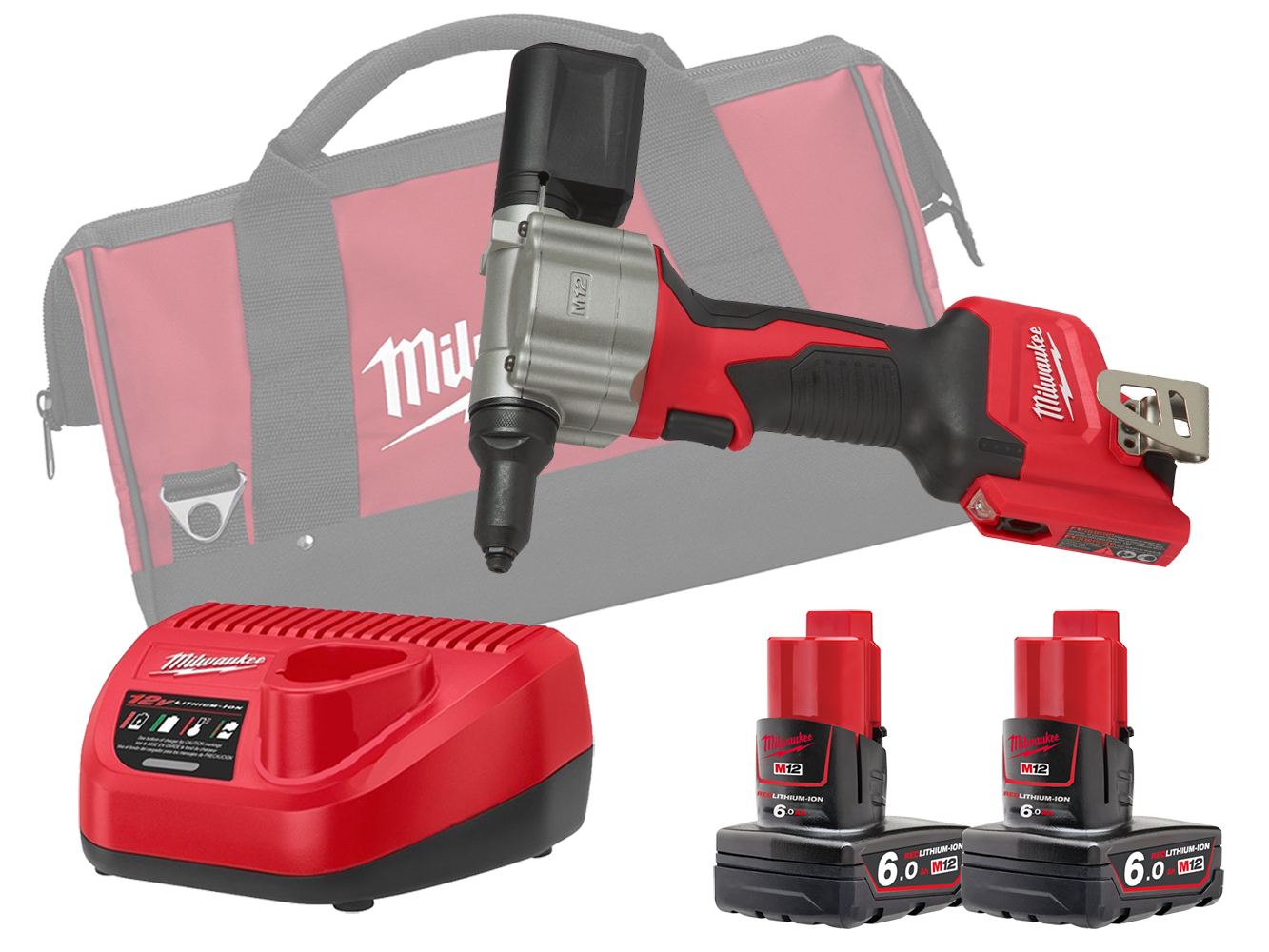 Milwaukee M12BPRT 12V Brushed Sub Compact Rivet Tool (Rivet Gun) - 6.0Ah Pack