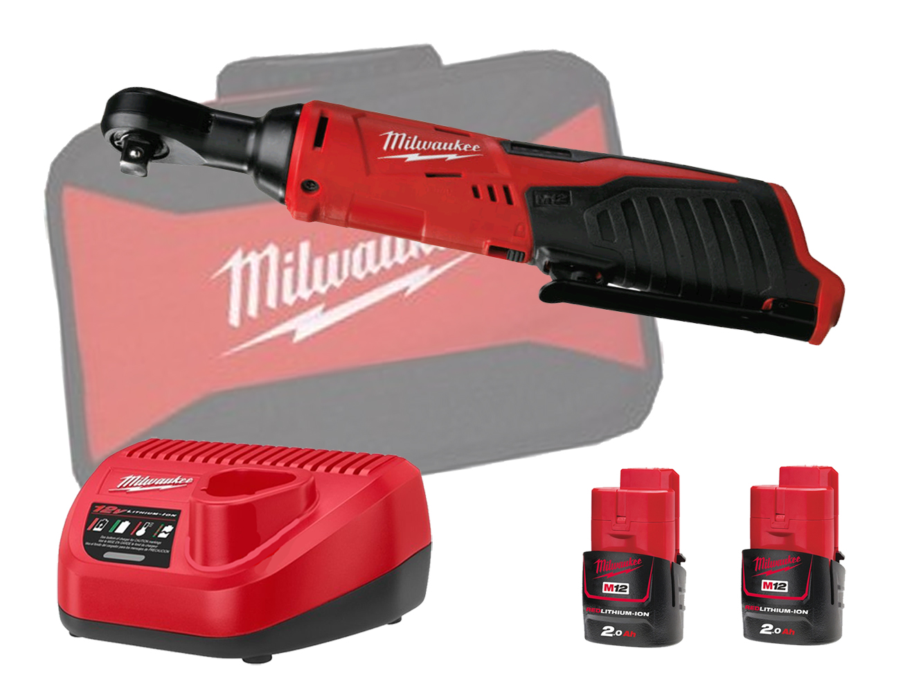 Milwaukee M12IR38 12V 3/8in Angled Impact Ratchet & 1/4in Adapter - 2.0Ah Pack