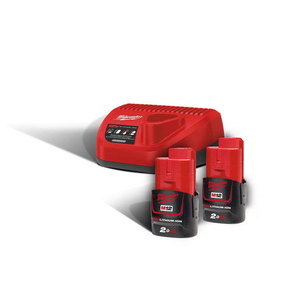 Milwaukee M12NRG-202 M12B2 12V 2.0Ah Lithium-Ion Batteries (X2) &amp; C12C Charger Pack