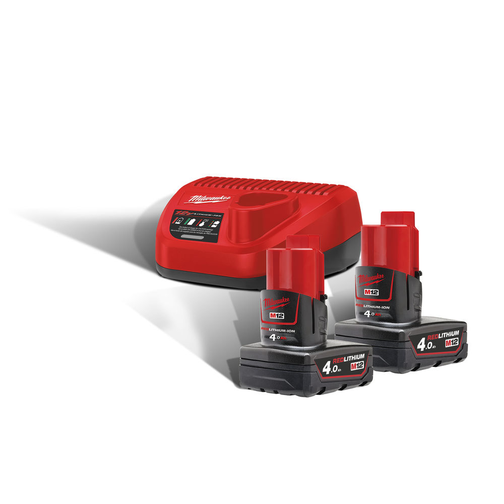 Milwaukee M12NRG-402 M12B4 12V 4.0Ah Lithium-Ion Batteries (X2) &amp; C12C Charger Pack