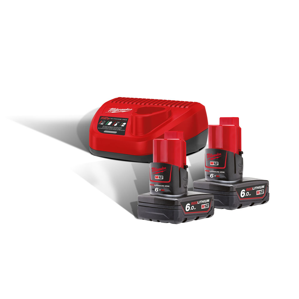 Milwaukee M12NRG-602 M12B6 12V 6.0Ah Lithium-Ion Batteries (X2) &amp; C12C Charger Pack