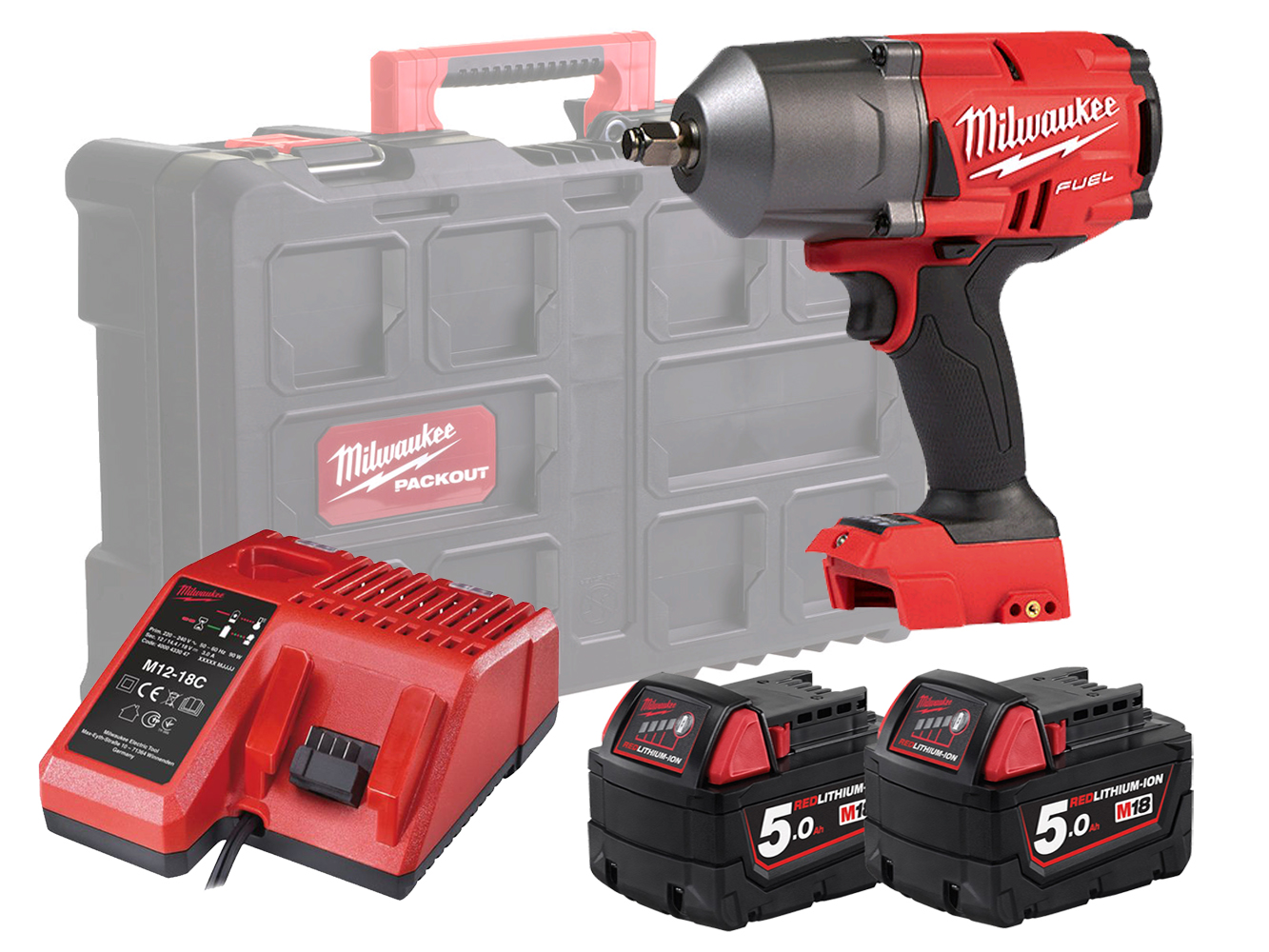 Milwaukee M18FHIWF12 18V Fuel Brushless 1/2in High Torque Wrench - 5.0Ah Pack & Packout