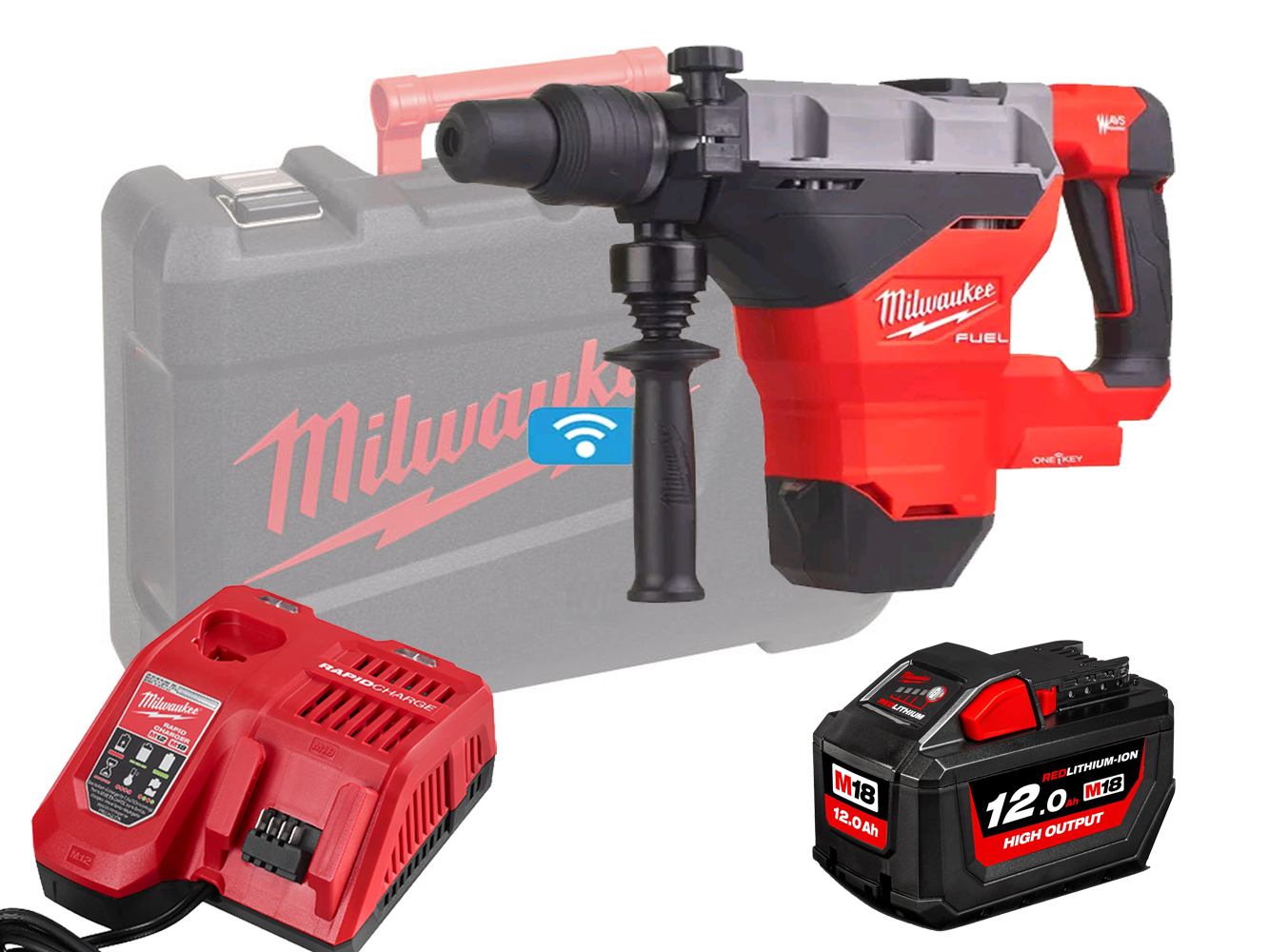 Milwaukee M18FHM One-Key 18V 8kg SDS Max Hammer Drill - 12.0Ah Pack