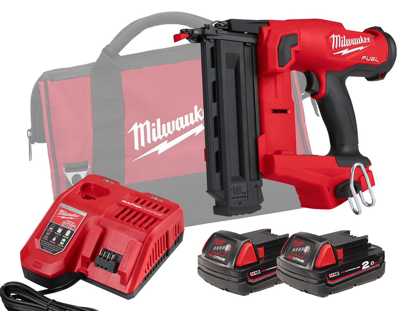 Milwaukee 18V Fuel Brushless 18G 2nd Fix Nailer GS (Gasless Nail Gun) - M18FN18GS-202X - 2.0Ah Pack