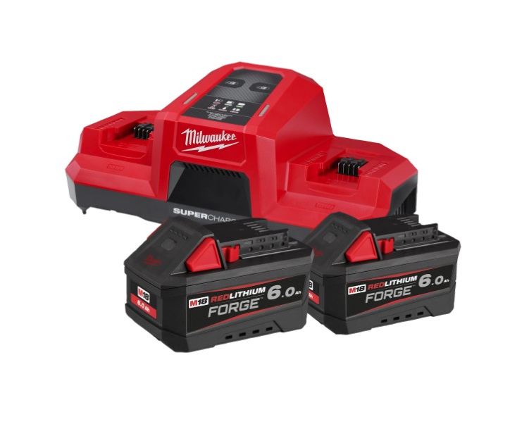 Milwaukee 18V 6.0Ah Forge Lithium-Ion Battery Twin Pack &amp; M18DBSC Charger - M18FORGENRG-602