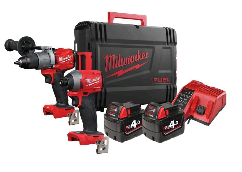 Milwaukee M18FPP2A2-402X 18V Fuel Brushless Combo Kit - M18FPD2 Combi Drill &amp; M18FID2 Impact Driver - 4.0Ah Pack