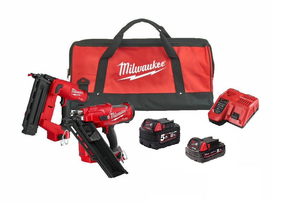 Milwaukee 18V Fuel Brushless 1st Fix &amp; 2nd Fix Nail Gun Kit - 5.0ah / 2.0ah Kit