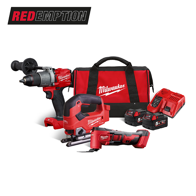 Milwaukee M18FPP3K-502B 18V Fuel Combi Drill / Multi-Tool / Jigsaw 5.0Ah Kit