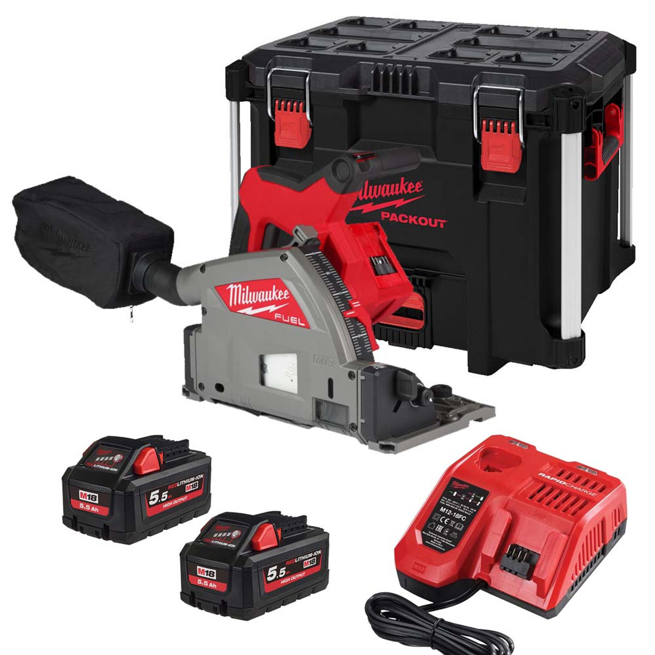 Milwaukee 18v Fuel Brushless 165mm Plunge Saw - M18FPS55 - 5.5ah Pack & Packout