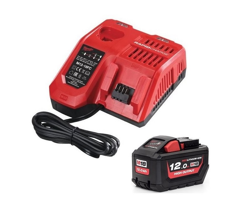 Milwaukee M18HNRG-12 M18HB12 High-Output 18V 12.0Ah Lithium-Ion Batteries (X1) &amp; M12-18FC Fast Charger
