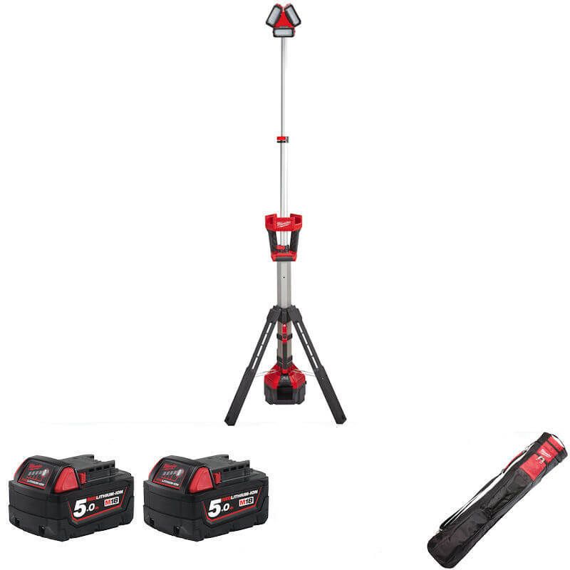 Milwaukee M18HSAL 18V LED 3000 Lumens Telescopic Light &amp; Charger - 5.0Ah Pack