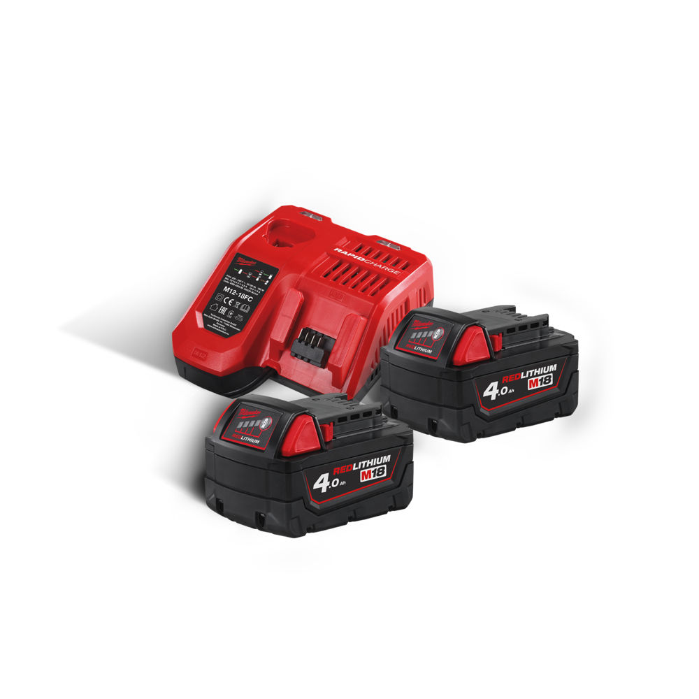 Milwaukee M18NRG-402 M18B4 18V 4.0Ah Lithium-Ion Battery Twin Pack & M12-18FC Fast Charger