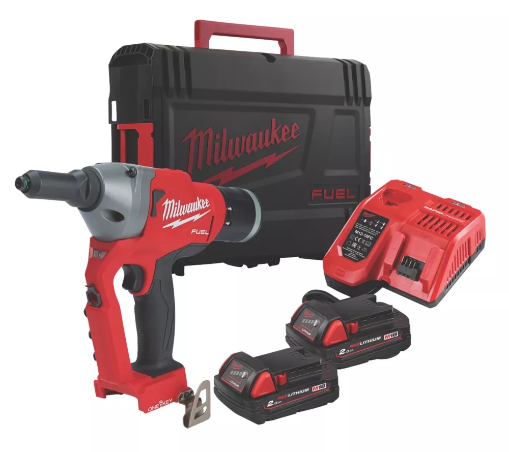 Milwaukee One-Key 18V Fuel Brushless Rivet Gun - M18ONEFPRT-202X - 2.0ah Pack