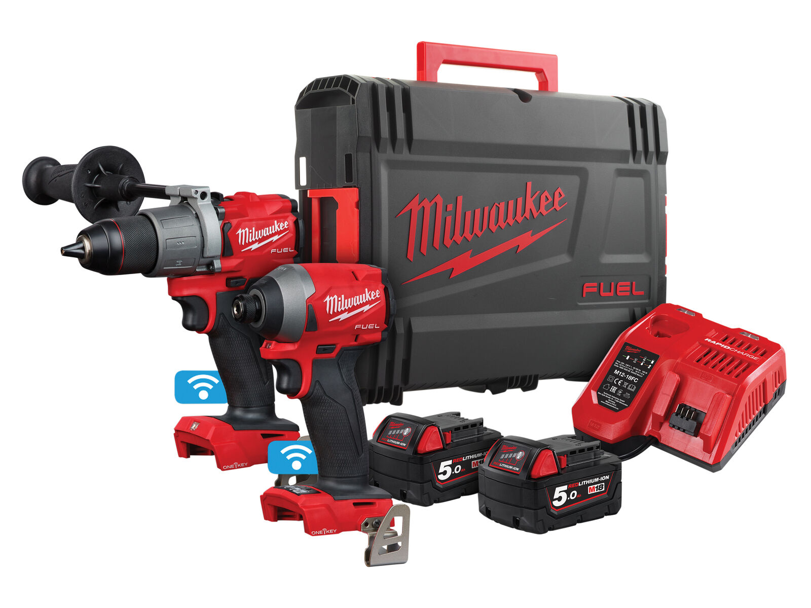 Milwaukee M18ONEPP2A2-502 x One-Key 18V Fuel Combi Drill &amp; Impact Driver Twin Pack - 5.0Ah Pack