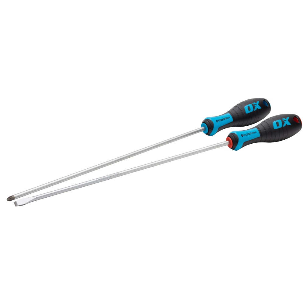 OX Tools OX-P363302 2pc Long Screwdriver Set 300mm - Pozi & Slotted