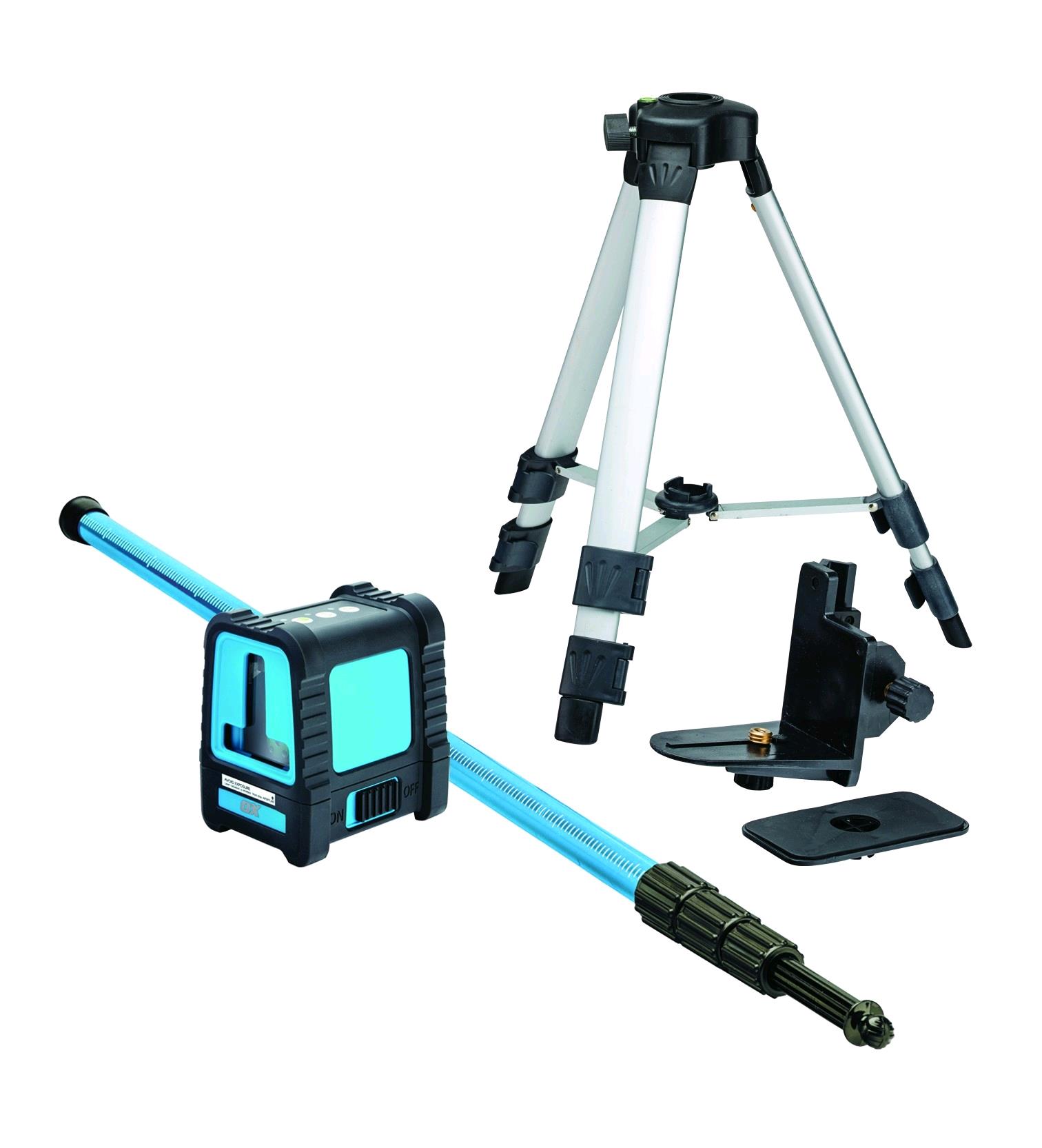 OX Pro IP65 Green Cross Line Laser Level - 3.2 Staff - Tripod &amp; Storage