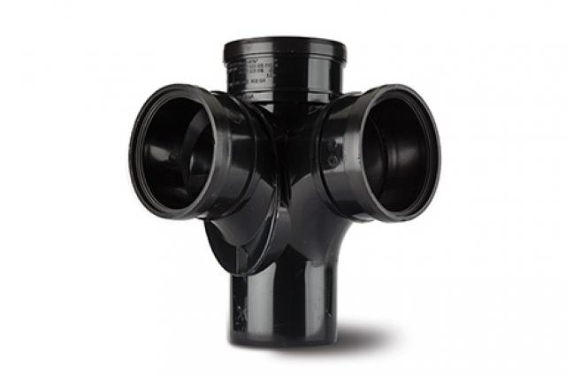 Polypipe 110mm / 4in Ring Seal Soil System - 92.5 Degree Corner Branch Triple Socket - Black