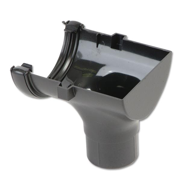 Floplast RO2CI 112mm Half Round Gutter - Stopend Outlet - Faux Cast Iron