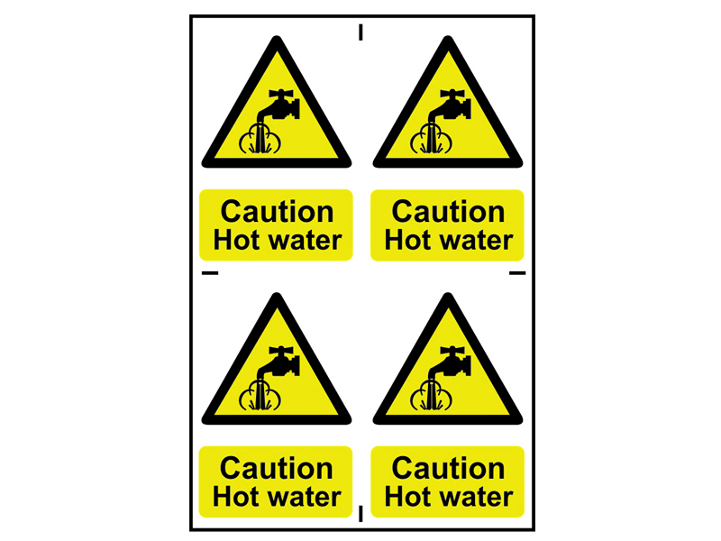 Scan Caution Hot Water - 4 PVC Signs 100 x 100mm SCA1309