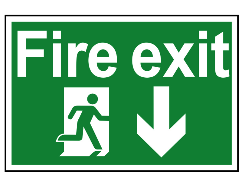Scan Fire Exit Running Man Arrow Down - PVC Sign 300 x 200mm SCA1503