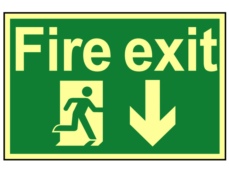 Scan Fire Exit Running Man Arrow Down - Photoluminescent 300 x 200mm SCA1580