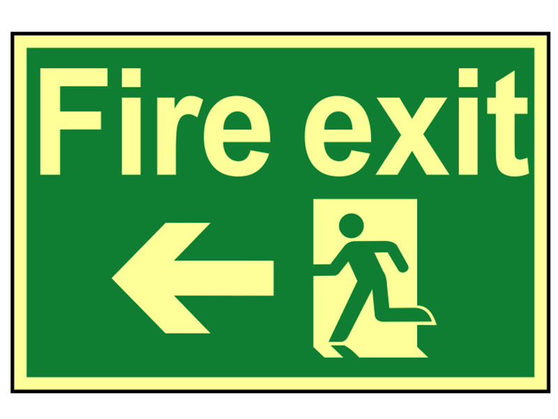 Scan Fire Exit Running Man Arrow Left - Photoluminescent 300 x 200mm SCA1583