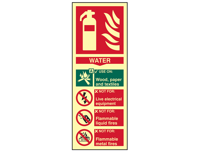 Scan Fire Extinguisher Composite Water - Photoluminescent 75 x 200mm SCA1590