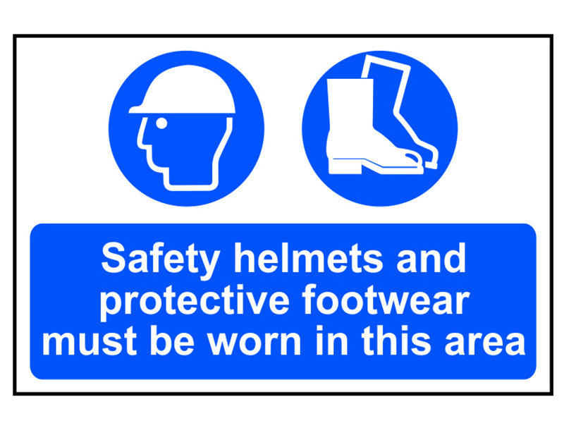 Scan Safety Helmets &amp; Footwear To Be Worn - PVC Sign 600 x 400mm SCA4001