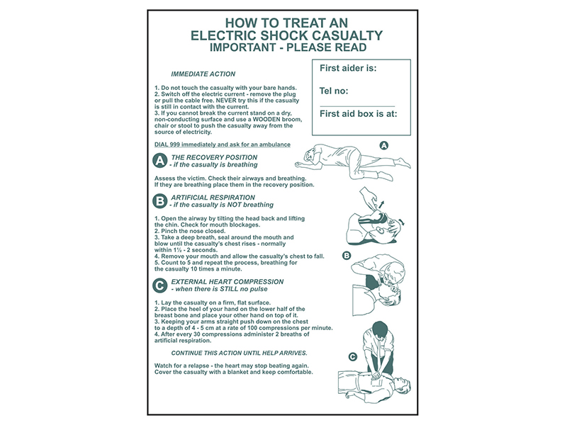 Scan How To Treat An Electric Shock Casualty - PVC Sign 400 x 600mm SCA4240