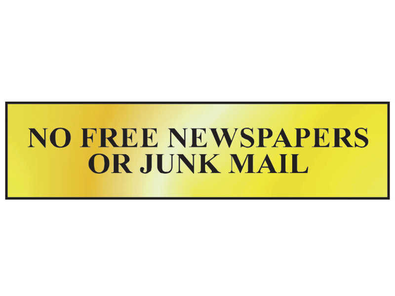 Scan No Free Newspapers Or Junk Mail - Polished Brass Effect 200 x 50mm SCA6023