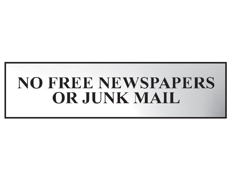 Scan No Free Newspapers Or Junk Mail - Polished Chrome Effect 200 x 50mm SCA6023C