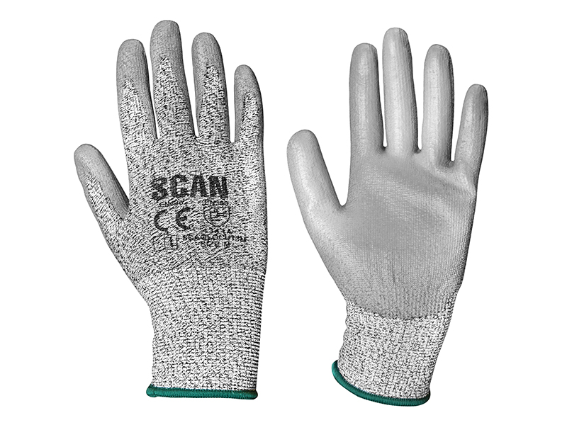 Scan Grey PU Coated Cut 3 Gloves - M (Size 8) SCAGLOCUT3M