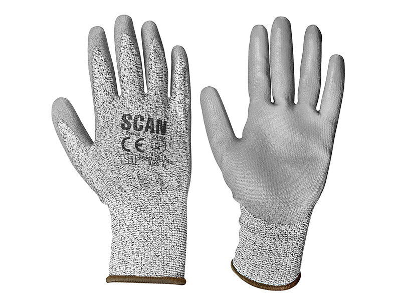 Scan Grey PU Coated Cut 3 Gloves - XL (Size 10) SCAGLOCUT3XL