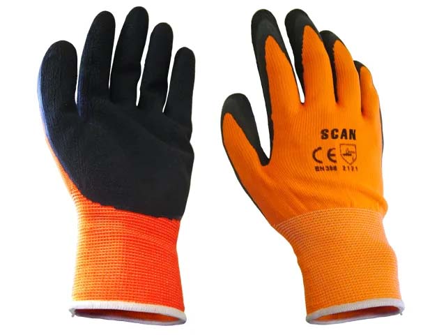 Scan Hi-Vis Orange Foam Latex Coated Gloves - Size 9 (Large)