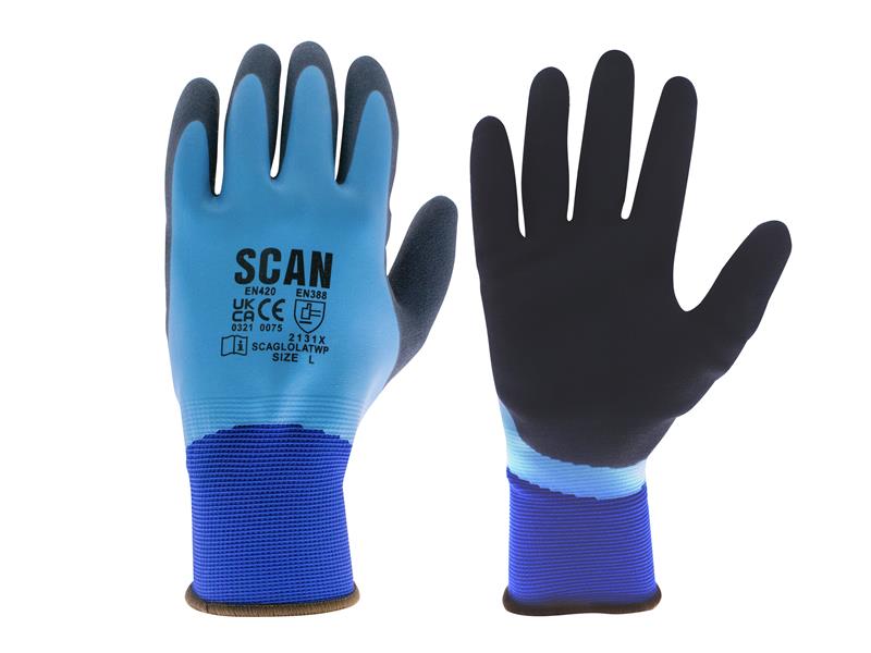 Scan Waterproof Latex Gloves - M (Size 8) SCAGLOLATWPM