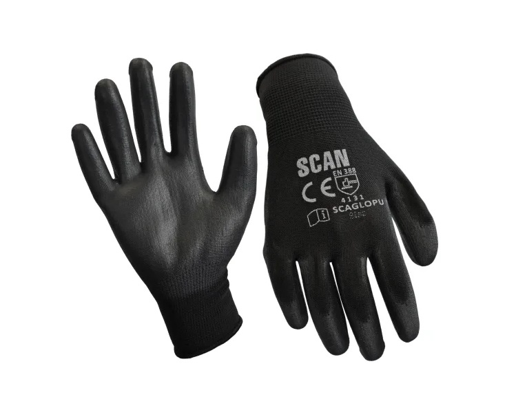 Scan Black PU Coated Gloves - Size 9 (Large)