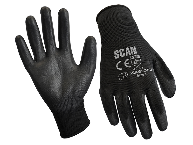 Scan Black PU Coated Gloves - Various Sizes &amp; Quantities
