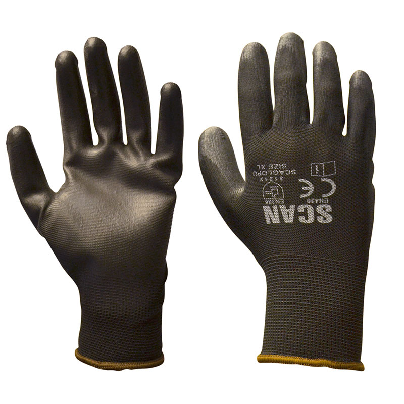 Scan Black PU Coated Gloves - Size 8 (Medium)