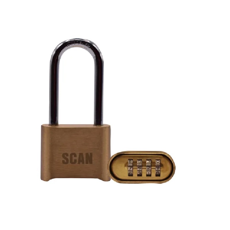 Scan Brass Combination Padlock 50mm Long Shackle