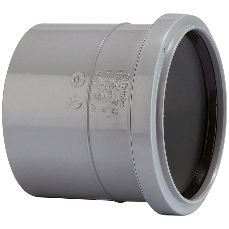 Polypipe 82mm / 3in Ring Seal Soil System - Coupling Double Socket Solvent/Ring Seal - Grey