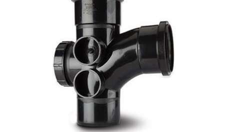 Polypipe 110mm / 4in Ring Seal Soil System - 92.5 Degree Access Branch Double Socket - Black
