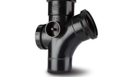 Polypipe 110mm / 4in Ring Seal Soil System - 112.5 Degree Access Branch Double Socket - Black
