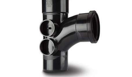 Polypipe 110mm / 4in Ring Seal Soil System - 92.5 Degree Branch Double Socket (4 Boss) - Black