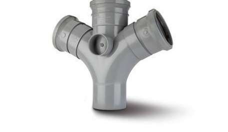 Polypipe 110mm / 4in Ring Seal Soil System - 112.5 Degree Double Branch - Grey