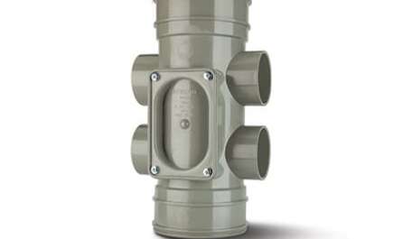 Polypipe 110mm / 4in Double Socket Access Pipe (4 Boss) Solvent Grey